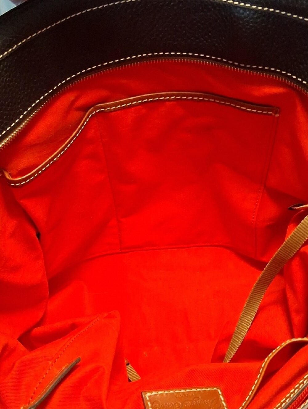 Dooney & Bourke Black Pebble Leather Tote with Brown Trim and Straps - Picture 16 of 16